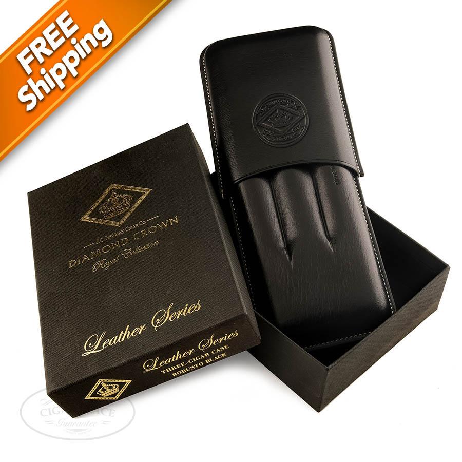 Diamond Crown Robusto Black Leather Cigar Case - CigarPlace.com